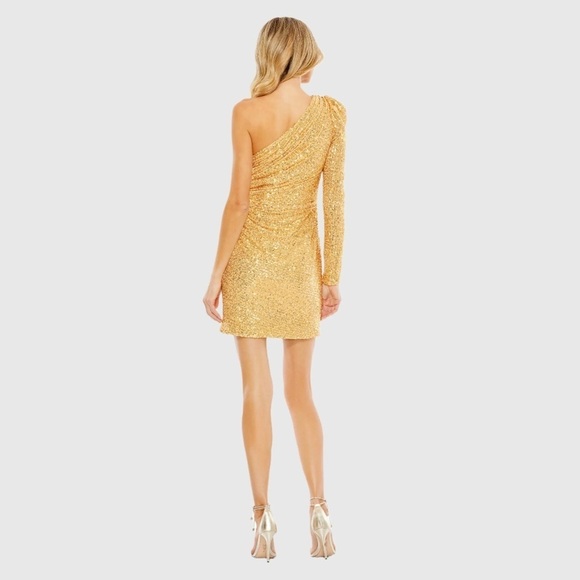 IEENA FOR MAC DUGGAL 26977 NWT Sequined One Shoulder Draped Side Bow Mini Dress - Picture 2 of 6